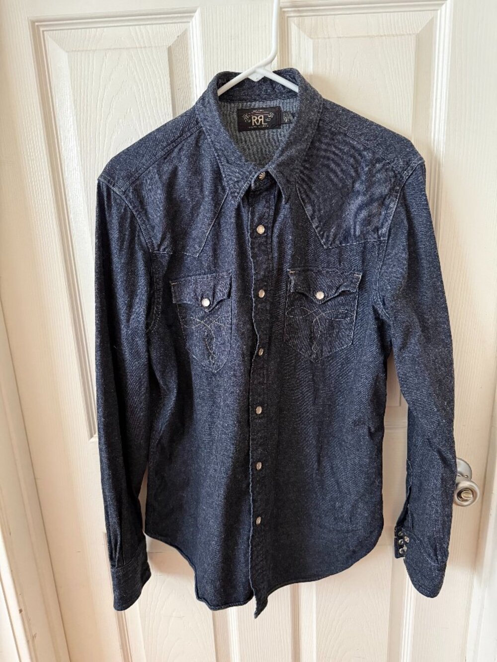 Double RL Buffalo Western Pearl Snap Workshirt Rinse Denim L